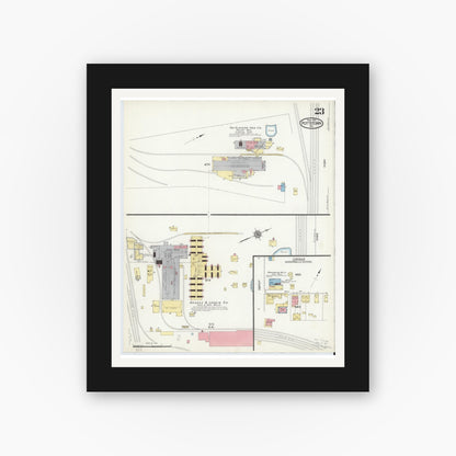 Old map wall art mockup — black gallery frame with white mat — Sanborn Fire Insurance Map from Pottstown, Montgomery County, Pennsylvania (1916), Sheet #0023