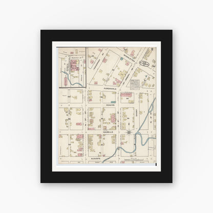 Old map wall art mockup — black gallery frame with white mat — Sanborn Fire Insurance Map from Saint Joseph, Buchanan County, Missouri (1883), Sheet #0002