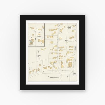 Old map wall art mockup — black gallery frame with white mat — Sanborn Fire Insurance Map from Spencer, Worcester County, Massachusetts (1906), Sheet #0003
