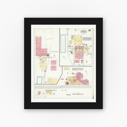 Old map wall art mockup — black gallery frame with white mat — Sanborn Fire Insurance Map from Jeannette, Westmoreland County, Pennsylvania (1910), Sheet #0018