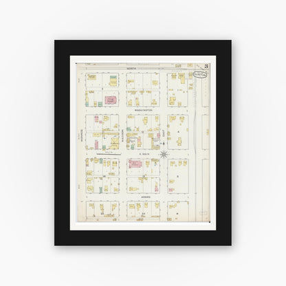 Old map wall art mockup — black gallery frame with white mat — Sanborn Fire Insurance Map from Clinton, De Witt County, Illinois (1887), Sheet #0003