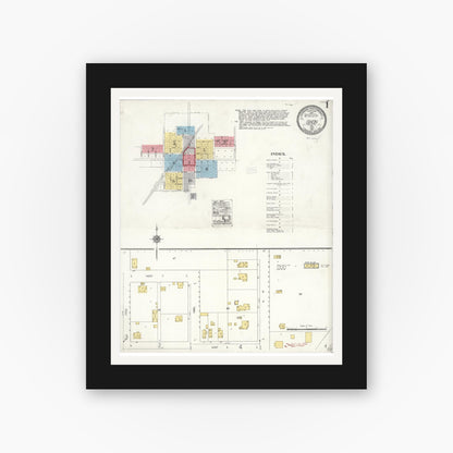 Old map wall art mockup — black gallery frame with white mat — Sanborn Fire Insurance Map from Dixon, Solano County, California (1921) - Complete Map Set