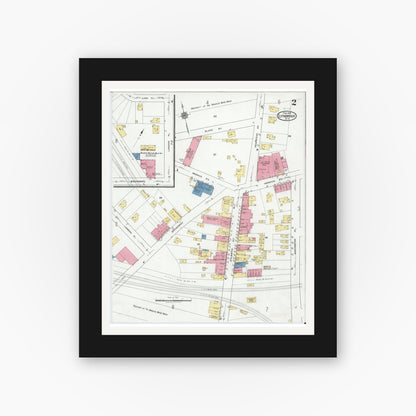 Old map wall art mockup — black gallery frame with white mat — Sanborn Fire Insurance Map from Lynbrook, Nassau County, New York (1919), Sheet #0002