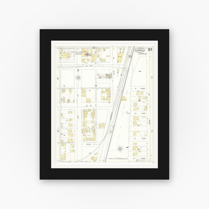 Old map wall art mockup — black gallery frame with white mat — Sanborn Fire Insurance Map from Long Beach, Los Angeles County, California (1905), Sheet #0010