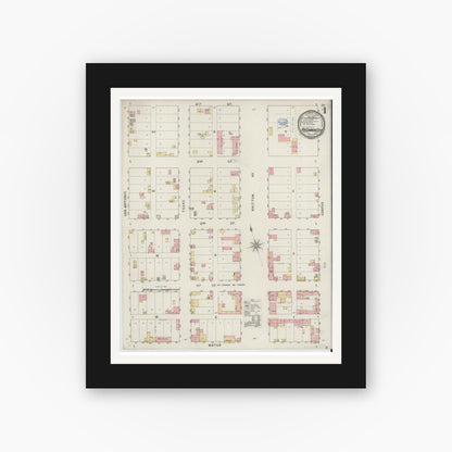 Old map wall art mockup — black gallery frame with white mat — Sanborn Fire Insurance Map from Rio Grande City, Starr County, Texas (1894), Sheet #0001