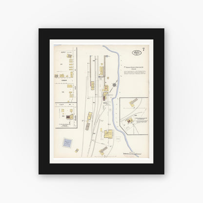 Old map wall art mockup — black gallery frame with white mat — Sanborn Fire Insurance Map from Needles, San Bernardino County, California (1910), Sheet #0007