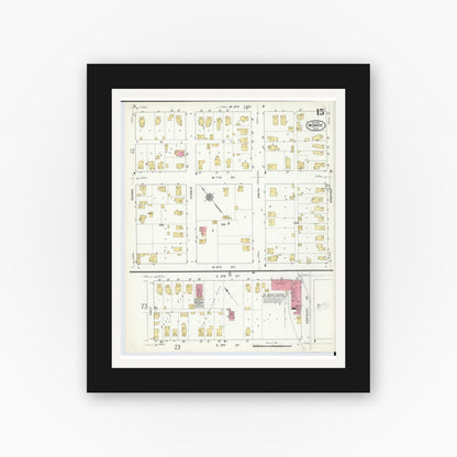 Old map wall art mockup — black gallery frame with white mat — Sanborn Fire Insurance Map from Monroe, Monroe County, Michigan (1916), Sheet #0015