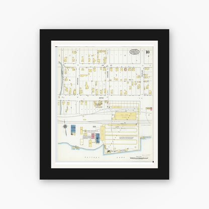 Old map wall art mockup — black gallery frame with white mat — Sanborn Fire Insurance Map from Hancock, Houghton County, Michigan (1917), Sheet #0010