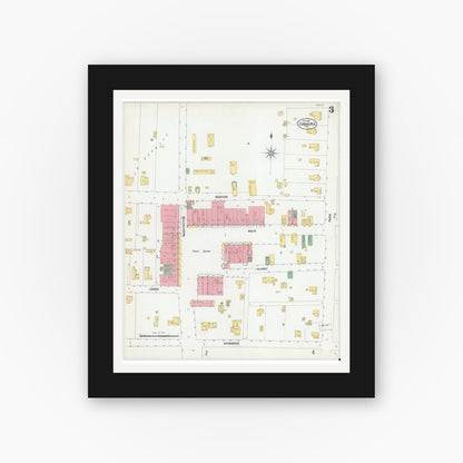 Old map wall art mockup — black gallery frame with white mat — Sanborn Fire Insurance Map from Commerce, Hunt County, Texas (1901), Sheet #0003
