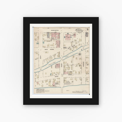 Old map wall art mockup — black gallery frame with white mat — Sanborn Fire Insurance Map from Napoleon, Henry County, Ohio (1884), Sheet #0003