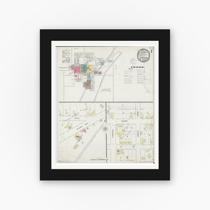 Old map wall art mockup — black gallery frame with white mat — Sanborn Fire Insurance Map from Staunton, Macoupin County, Illinois (1894), Sheet #0001