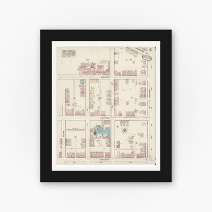 Old map wall art mockup — black gallery frame with white mat — Sanborn Fire Insurance Map from Chester, Delaware County, Pennsylvania (1885), Sheet #0004