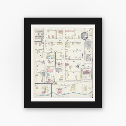 Old map wall art mockup — black gallery frame with white mat — Sanborn Fire Insurance Map from Canton, Lewis County, Missouri (1884) - Complete Map Set