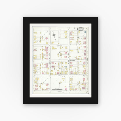 Old map wall art mockup — black gallery frame with white mat — Sanborn Fire Insurance Map from Saint Charles, Saint Charles County, Missouri (1909), Sheet #0004