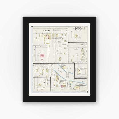 Old map wall art mockup — black gallery frame with white mat — Sanborn Fire Insurance Map from Hastings, Barry County, Michigan (1891), Sheet #0003