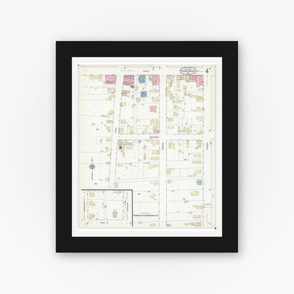 Old map wall art mockup — black gallery frame with white mat — Sanborn Fire Insurance Map from Prairie du Chien, Crawford County, Wisconsin (1912), Sheet #0004