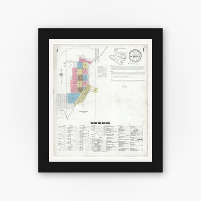 Old map wall art mockup — black gallery frame with white mat — Sanborn Fire Insurance Map from Borger, Hutchinson County, Texas (1928) - Complete Map Set