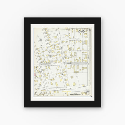 Old map wall art mockup — black gallery frame with white mat — Sanborn Fire Insurance Map from Everett, Middlesex County, Massachusetts (1892), Sheet #0006