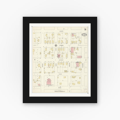Old map wall art mockup — black gallery frame with white mat — Sanborn Fire Insurance Map from Sullivan, Moultrie County, Illinois (1914), Sheet #0003