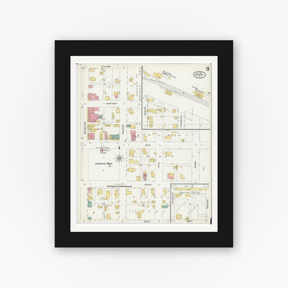 Old map wall art mockup — black gallery frame with white mat — Sanborn Fire Insurance Map from Barry, Pike County, Illinois (1898), Sheet #0003