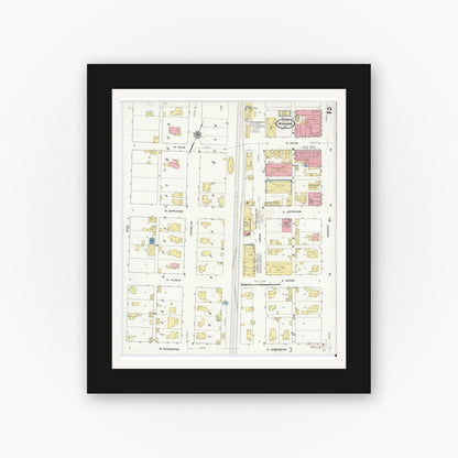 Old map wall art mockup — black gallery frame with white mat — Sanborn Fire Insurance Map from Winamac, Pulaski County, Indiana (1911), Sheet #0002