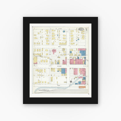 Old map wall art mockup — black gallery frame with white mat — Sanborn Fire Insurance Map from Monett, Barry County, Missouri (1917), Sheet #0007