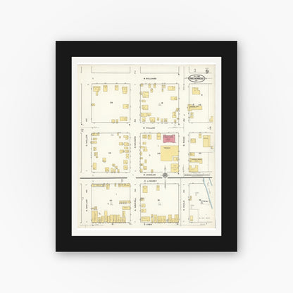 Old map wall art mockup — black gallery frame with white mat — Sanborn Fire Insurance Map from Breckenridge, Stephens County, Texas (1921), Sheet #0009