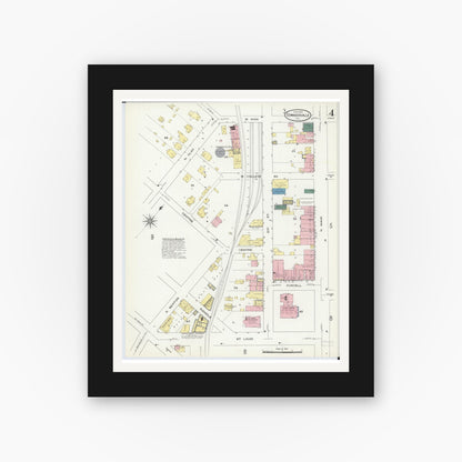 Old map wall art mockup — black gallery frame with white mat — Sanborn Fire Insurance Map from Edwardsville, Madison County, Illinois (1909), Sheet #0004