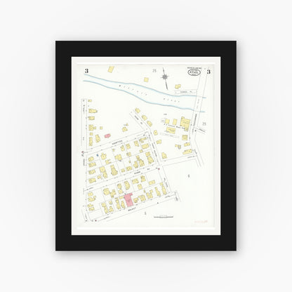 Old map wall art mockup — black gallery frame with white mat — Sanborn Fire Insurance Map from Athol, Worcester County, Massachusetts (1936), Sheet #0003
