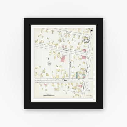 Old map wall art mockup — black gallery frame with white mat — Sanborn Fire Insurance Map from Springville, Erie County, New York (1892), Sheet #0003