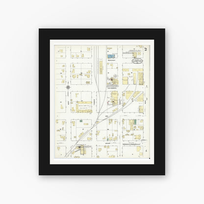 Old map wall art mockup — black gallery frame with white mat — Sanborn Fire Insurance Map from Georgetown, Williamson County, Texas (1910), Sheet #0002