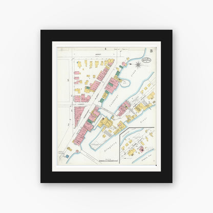 Old map wall art mockup — black gallery frame with white mat — Sanborn Fire Insurance Map from Warren, Warren County, Pennsylvania (1904), Sheet #0003