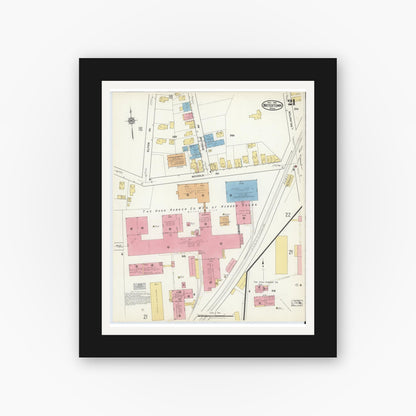 Old map wall art mockup — black gallery frame with white mat — Sanborn Fire Insurance Map from Watertown, Middlesex County, Massachusetts (1916), Sheet #0021