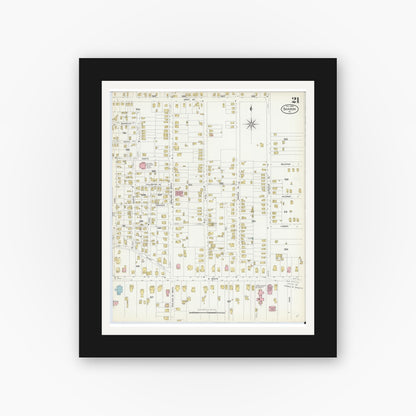 Old map wall art mockup — black gallery frame with white mat — Sanborn Fire Insurance Map from Sharon, Mercer County, Pennsylvania (1908), Sheet #0021