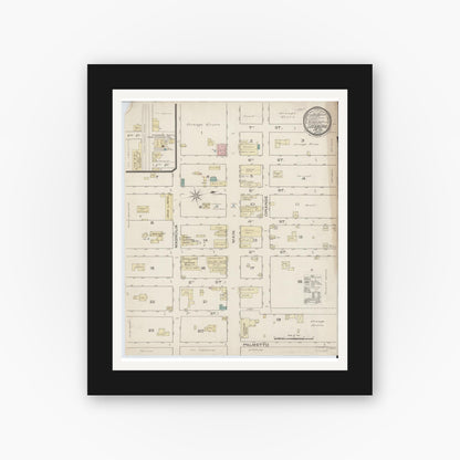 Old map wall art mockup — black gallery frame with white mat — Sanborn Fire Insurance Map from Leesburg, Lake County, Florida (1885), Sheet #0001