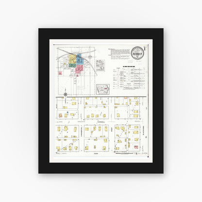Old map wall art mockup — black gallery frame with white mat — Sanborn Fire Insurance Map from Reinbeck, Grundy County, Iowa (1921), Sheet #0001