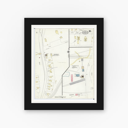 Old map wall art mockup — black gallery frame with white mat — Sanborn Fire Insurance Map from Ishpeming, Marquette County, Michigan (1911), Sheet #0016