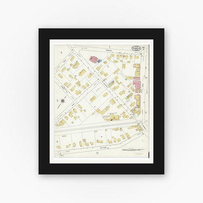 Old map wall art mockup — black gallery frame with white mat — Sanborn Fire Insurance Map from Franklin, Norfolk County, Massachusetts (1919), Sheet #0007