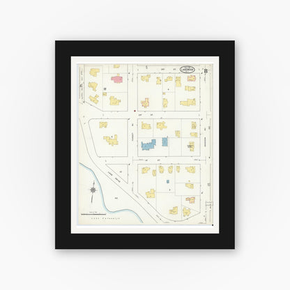 Old map wall art mockup — black gallery frame with white mat — Sanborn Fire Insurance Map from Lakewood, Ocean County, New Jersey (1916), Sheet #0008