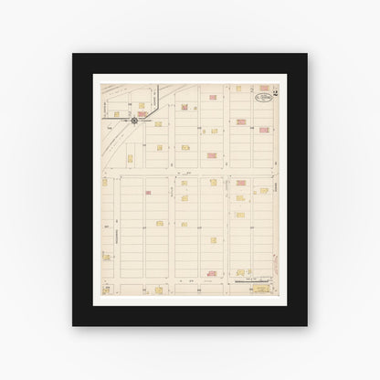 Old map wall art mockup — black gallery frame with white mat — Sanborn Fire Insurance Map from El Centro, Imperial County, California (1914), Sheet #0002