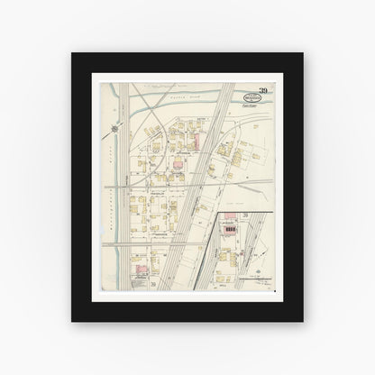Old map wall art mockup — black gallery frame with white mat — Sanborn Fire Insurance Map from Braddock, Allegheny County, Pennsylvania (1914), Sheet #0039
