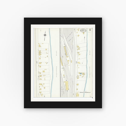 Old map wall art mockup — black gallery frame with white mat — Sanborn Fire Insurance Map from Marysville, Perry County, Pennsylvania (1911), Sheet #0005