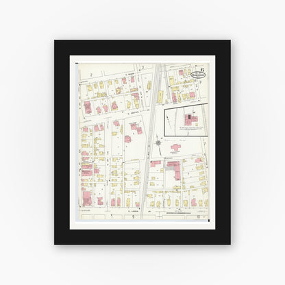 Old map wall art mockup — black gallery frame with white mat — Sanborn Fire Insurance Map from Miamisburg, Montgomery County, Ohio (1911), Sheet #0006