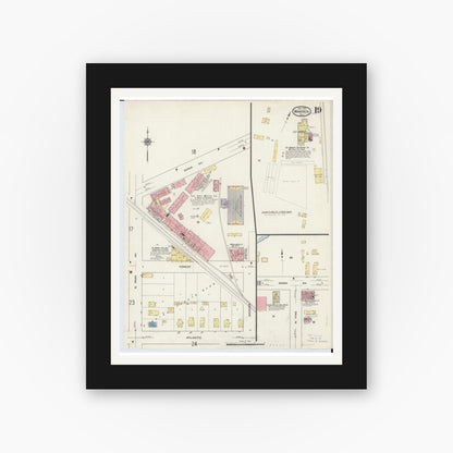 Old map wall art mockup — black gallery frame with white mat — Sanborn Fire Insurance Map from Warren, Trumbull County, Ohio (1915), Sheet #0019