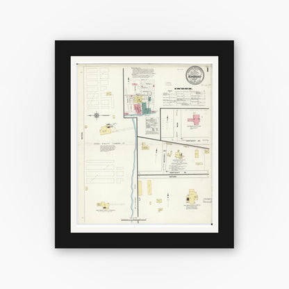 Old map wall art mockup — black gallery frame with white mat — Sanborn Fire Insurance Map from New Madrid, New Madrid County, Missouri (1911), Sheet #0001