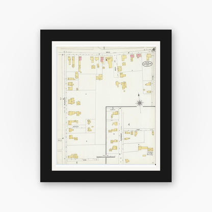 Old map wall art mockup — black gallery frame with white mat — Sanborn Fire Insurance Map from Leicester, Worcester County, Massachusetts (1904), Sheet #0004