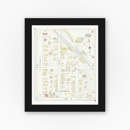 Old map wall art mockup — black gallery frame with white mat — Sanborn Fire Insurance Map from Charlotte, Eaton County, Michigan (1911), Sheet #0004