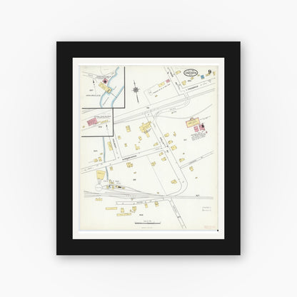 Old map wall art mockup — black gallery frame with white mat — Sanborn Fire Insurance Map from Oneonta, Otsego County, New York (1916), Sheet #0009