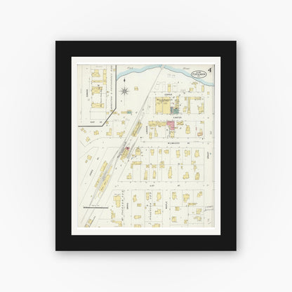 Old map wall art mockup — black gallery frame with white mat — Sanborn Fire Insurance Map from Fort Atkinson, Jefferson County, Wisconsin (1898), Sheet #0004
