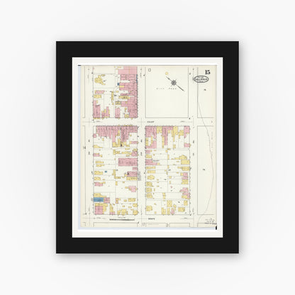 Old map wall art mockup — black gallery frame with white mat — Sanborn Fire Insurance Map from Gallipolis, Gallia County, Ohio (1916), Sheet #0015